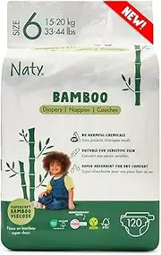 Naty Bamboo Baby Diapers – Bamboo Viscose, Eco-Friendly, Silky Soft, Hypoallergenic, for Sensitive Skin & Super Absorbent (Size 6, 120 Count)