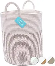 OrganiHaus White Baby Hamper Basket 15x18 | Toy Basket Storage for Kids | Large Woven Baskets for Storage | Round Laundry Basket | Blanket Holder for Bedroom | Boho Blanket Basket for Living Room