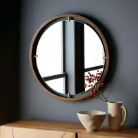 在飛比找樂天市場購物網優惠-日式實木圓鏡 原木壁掛鏡 浴室銅鏡 掛墻鏡 玄光裝飾鏡 歐式