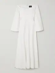 [Solace London] Solace London - Rina Off-the-shoulder Draped Crepe And Satin Gown - Off-white - UK 6 UK 6 Off-white