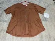 Adobe Rose Shirt Womens Sz Large Brown Button Western National Barrell Vintage