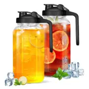 Glass Pitcher with Lid - 2Pack 2 Quart Wide Mouth Mason Jar Pitcher, 64OZ Dou...