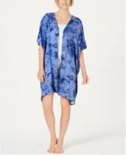 Jenni Womens Sleepwear Wrap Robe Open Tye Die Blue OSFA