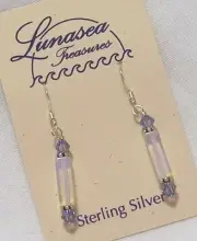 LUNASEA TREASURES OPALITE RECTANGLE W/ CRYSTALS STERLING SILVER BEADED EARRINGS
