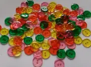 100 ASSORTED clear COLORS 9/16th INCH 2 HOLE BUTTONS, NEW