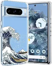 [Unov] Case Compatible with Pixel 8 Pro Case Clear with Design Soft TPU Shock Absorption Slim Embossed Pattern Protective Back Cover for Pixel 8 Pro (Great Wave)