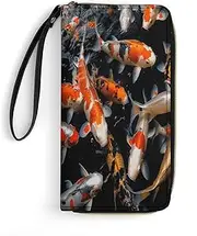 [BFGWK] Large Wallet Novelty Japan Fancy Carp Fishes Printing Long Wallet With Zipper Leather Wallet Suitable For Both Men And Women, style, 19.7x10.5cm, Style, 19.7x10.5cm, 现代
