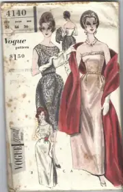 Vogue Pattern 4140, Vintage Dress, Jacket, Stole, Size 14 B 34'', Pre-cut FF
