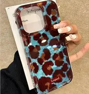 [inewateri] Compatible for iPhone 13 & iPhone 14 Case with Cute Cheetah Leopard Print Aesthetics Design Soft Slim TPU Shockproof Protective Bumper Glitter Shiny Phone Cover-Blue