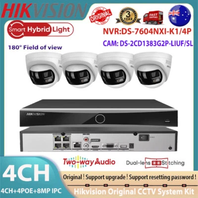 Hikvision 4CH 4POE 4K 8MP 180° Panoramic ColorVu+IR IP Camera Security Systems