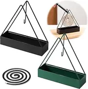 2 Pcs Iron Mosquito Coil Holder, Portable Mosquito Coil Holder, Mosquito Coil Incense Burner, Triangular Coil Tray, Used for Indoor and Outdoor Mosquito Repellent (Black and Green)