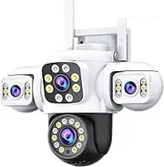 6K 12MP Triple Screen Triple Lens Outdoor WiFi PTZ 360° IP66 Yoosee CCTV Surveillance Camera for Complete Security(UK Plug,6MP Cam Only)
