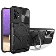 case For Samsung A32 5G Slide Camera Lens Protection and Built in 360 Rotatable Ring Holder - Black
