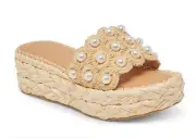 NIB Women's Dolce Vita Caper Pearl Woven Footbed Sandals in Light Natural Raffia