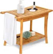Bamboo Shower Bench for Inside Shower: Gnomiya Wooden Shower Stool with Handles