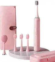 NW 1776 Professional Portable Electric Toothbrush Set for Couples - Magnetic Levitation Travel Kit with Facial Brush - 31000/min high frequency cleaning - 2 in 1 toothbrush and facial cleanser (Pink)