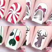 Whats Up Nails - Christmas Nail Vinyl Stencils 4 pack (Peppermint Candy, Bell, Festive Globes, Antler) for Nail Art Design