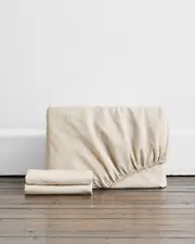 Oatmeal & White Stripe 100% French Flax Linen Fitted Sheet Set