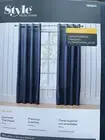 Style Selections 84" Navy & White Grommet Light Filtering Single Curtain Panel