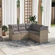 5 Piece Garden Sofa Set with Cushions Beige Poly Rattan Patio Bar Sets