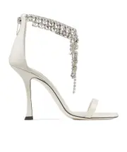 Jimmy Choo 100 Verity Embellished Strap Heeled Sandals 35,36,37.5,37,38.5,39.5,40,41 latte