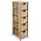 5 Baskets Storage Drawer Cabinet Metal Frame Woven Style Stand Organizer Brown