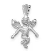 14k White Gold 3D White Gold Satin Angel Pendant