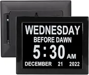 8 in Digital Calendar Alarm Day Clock, Non Abbreviated Date and Day Clock with Calendar, Auto Dimmable Dementia Clock, Electronic Wall Clock for Seniors Elderly Dementia Alzheimer