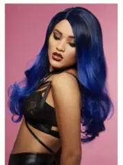 Manic Panic Midnight Blue Black Ombre Long Waves Wig with Side Part