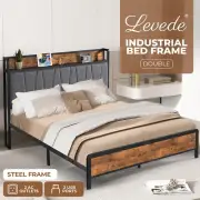 Levede Double Bed Frame Industrial Tufted Noise Free Headboard USB Charge