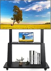Uandhome TV Cart Rolling Floor Stand for 32-75 Inch LCD LED OLED Flat Panel Screens Smartboard Movable Holds up to 100lbs with Shelf Locking Wheel Height Ajustable Heavy-Duty