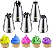 Suuker Large Piping Tips Set, Stainless Steel Frosting Piping Kit, 5 Pieces Pastry Cake Decorating Tips Baking Tools for Cookies Cupcake Decorating Kit (1A 1E 348 347 356)