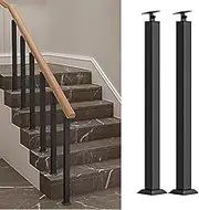 Black Iron Posts - 270° Adjustable Metal Railing Spindles with Flat Bracket Base and Screws Kits; Square Stair Baluster Posts for Deck, Balcony Stair Indoor Outdoor(Size:65cm/25.6in)