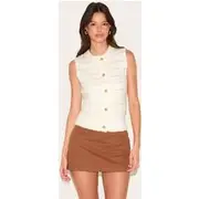 Cream Boucle Knit Button Through Waistcoat, Cream