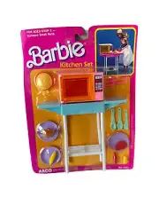 Barbie Kitchen Set 7347 Arco Vintage 1988 -Pink Microwave on Cart