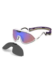 Carrera Eyewear Special Edition C Sport 99mm Mask Sunglasses in Matte White/Blue Ml Hc at Nordstrom One Size