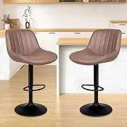 [ALFORDSON] Set of 2 Wendy Bar Stool Gas Lift, Brown Swivel Leather Counter Dining Chairs, Adjustable Kitchen Barstools in 70-90cm Seat Height, Home Bar Dining Room Furniture