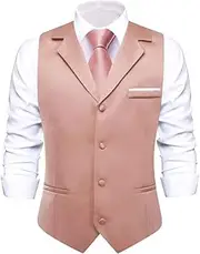 [HEYDHSDC] Men Solid Black V-Neck Vest With Tie Tuxedo Dress Waistcoat Adjustable Casual Business Vests Md-3390-N-3265 M