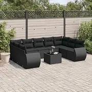 Patio Sets 10 Piece Garden Sofa Set with Cushions Black Poly Rattan