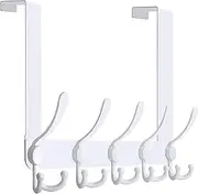 Over The Door Hooks,Door Hanger Hook Rack with 5 Tri Hooks，Over The Door Coat Rack (Heavy Duty White 1pcs) for Hanging Clothes Hat Towels Umbrellas Keys on Back of Bathroom Bedroom Closet Doors