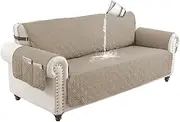 LIWEGHT Sofa Covers Waterproof Couch Cover Non-Slip Quilted Sofa Slipcover for Dogs Furniture Protector Cover for Pets with Adjustable Strap Washable（3 Seater, Khaki）