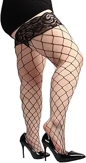 [UAREBST] Women's Fishnet Knee Stockings, Women Thigh High Stockings with Lace Top, Black Plus Size Fishnet Stocking for Women