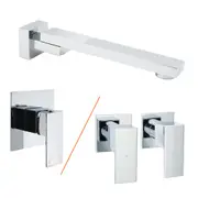 Square Swivel Wall Bath Tub Spout Basin Mixer Faucet Hot Cold Tap Water Outlet Set