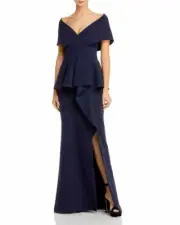 Aidan Mattox Twilight Blue Peplum Gown Dress Sizes 0 & 2 NWT $395