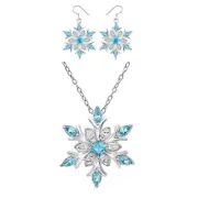 Winter Snowflake Necklace & Earrings Set Blue & Clear Crystals Silver Tone