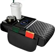 Arm Rest Storage Box for Car - Ergonomic Car Armrest Cushion,Interior Organizer Extender Double Cup Holders Wireless Charging Multifunctional Protective Heightening Cover for Truck Vehicle