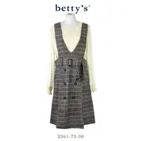 在飛比找momo購物網優惠-【betty’s 貝蒂思】毛呢格紋V領吊帶洋裝(咖啡)