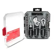 Husky Ratchet Socket Set 1/4 3/8 Inch Stubby Wrench Screwdriver Bits 46 Piece