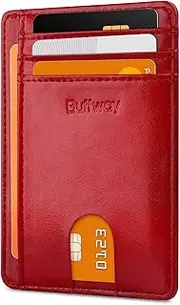 [Buffway] Slim Minimalist Front Pocket RFID Blocking Leather Wallets for Men Women