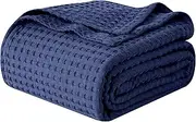 Elegant Comfort Premium 100% Cotton Waffle Blanket - Lightweight Breathable Waffle Weave Bed Blanket - Soft and Warm All Season Blanket for Couch, Sofa and Bed, King Size 90x108 Inches, Navy Blue